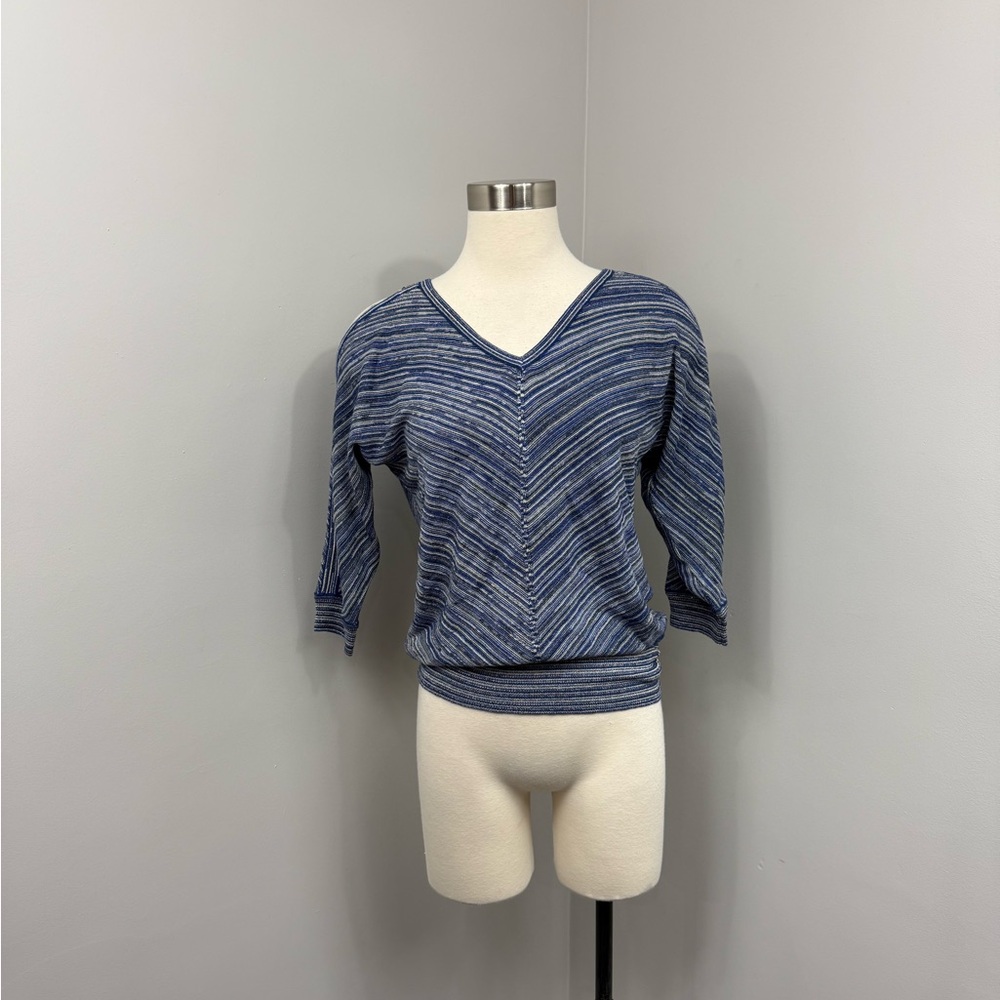 WHBM Navy‎ Striated Cold Shoulder Top